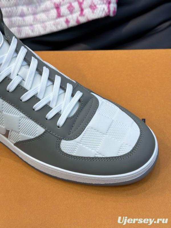 2024 Men Louis Vuitton White Grey Leather Canvas High Top Classic Sneakers MJ00420