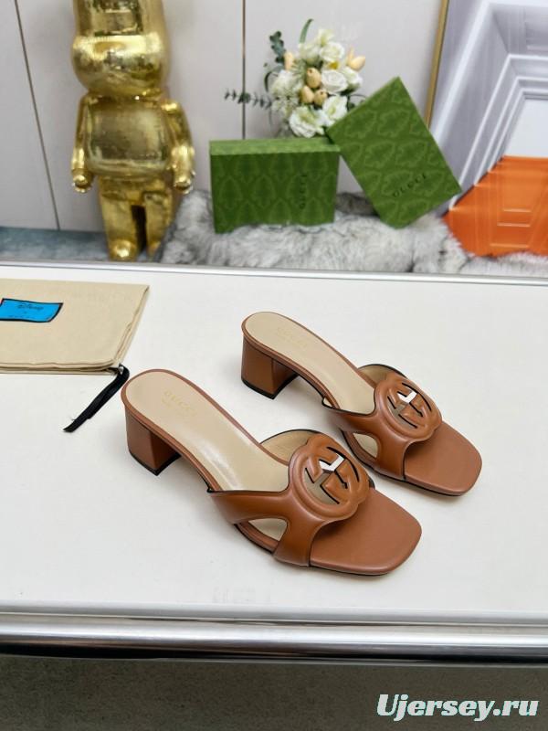 2025 Gucci Brown Leather Slippers MJ00190