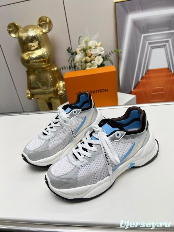 2025 Unisex Louis Vuitton White Blue Leather Mesh Sneakers Monogram LV00340