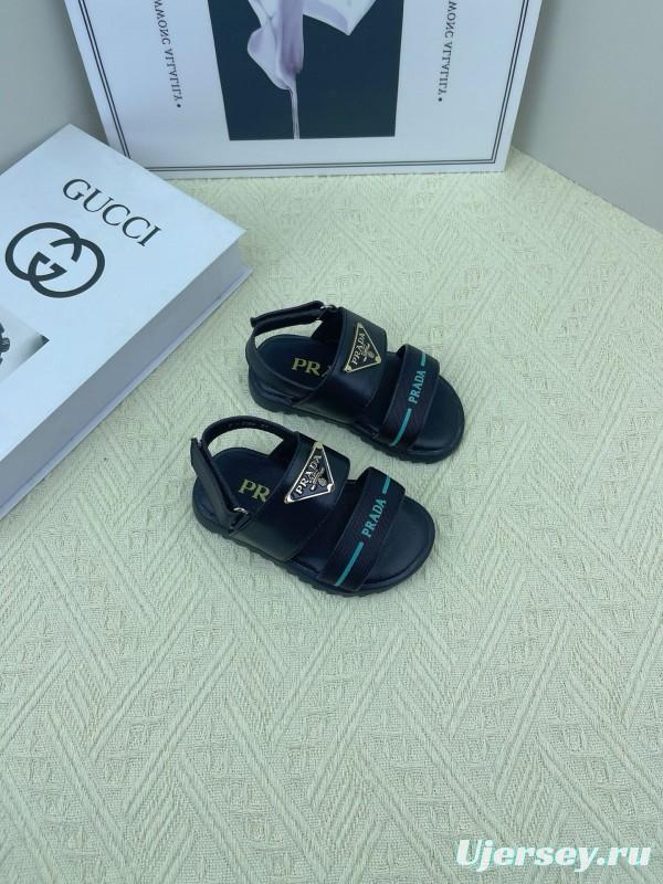 2025 Kids PRADA Black White Leather Sandal