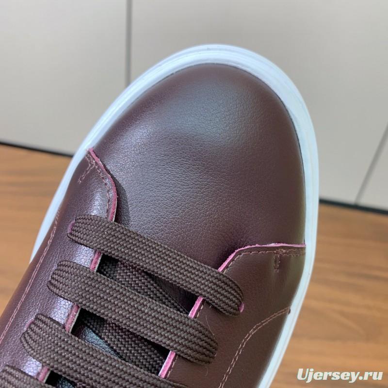 2025 Men Brunello Cucinelli Burgundy Leather Casual Sneakers Original Sole KFY00310(M)