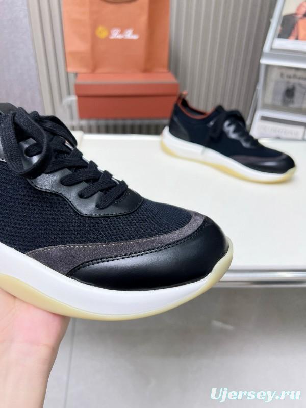 2024 Men Le Parmentier Black Grey Mesh Leather Sneakers