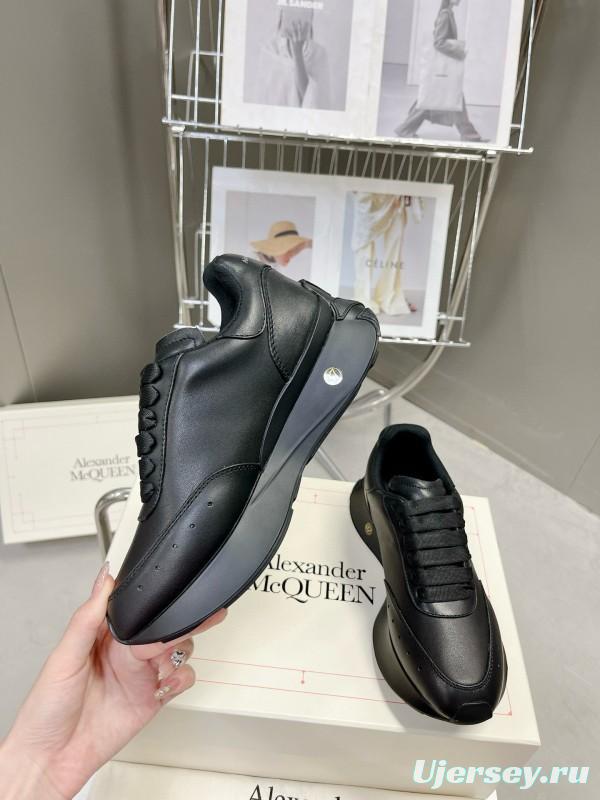 2024 Unisex Alexander McQueen Black Leather Sneaker Seal Logo MJ00370