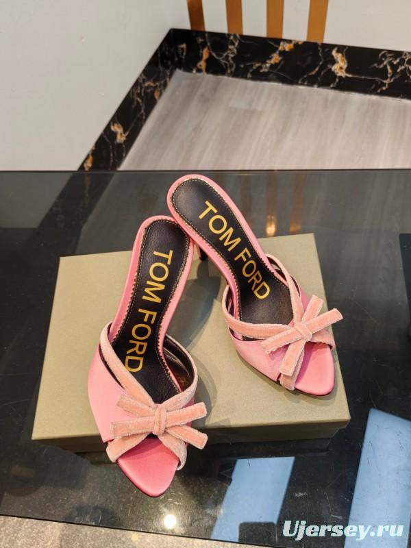 2025 Women TOM FORD Pink Velvet High Heel Backless Sandals KFY00290