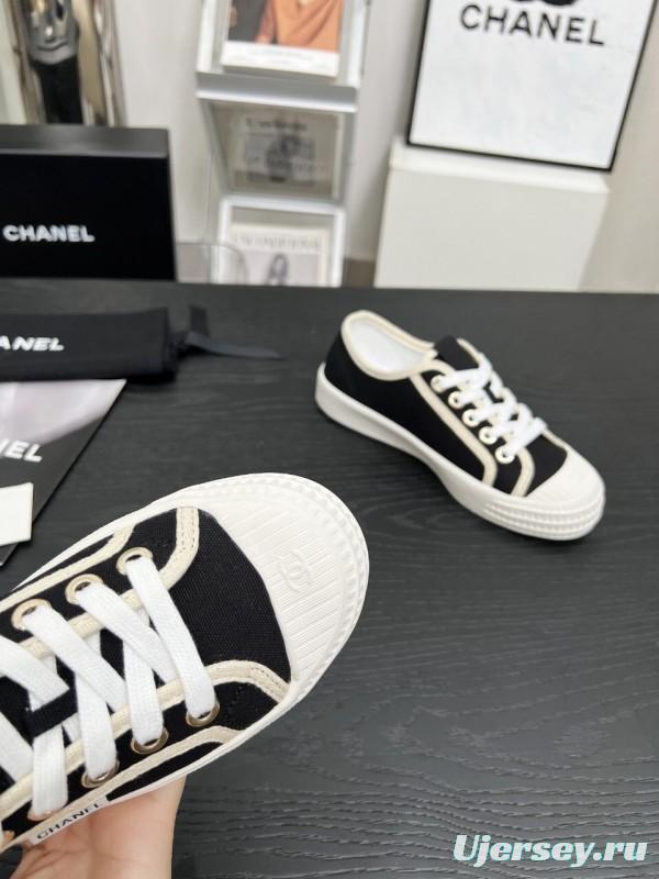 2025 Women Chanel Black Canvas Sneakers LY00230