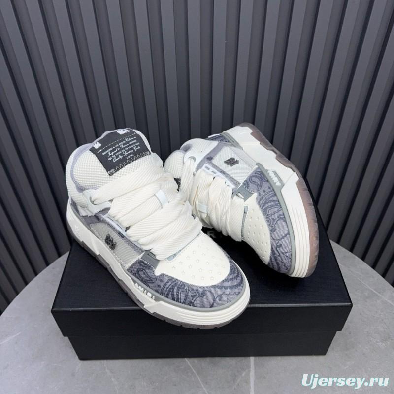 2024 Unisex Amiri White Grey Mesh Leather Sneakers MJ00360