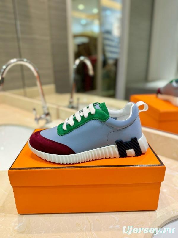 2024 Unisex Hermès White Green Burgundy Imported Silk Suede Casual Sneakers MJ00320