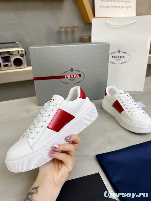 2024 Women Prada White Red Leather Sneakers MJ00310