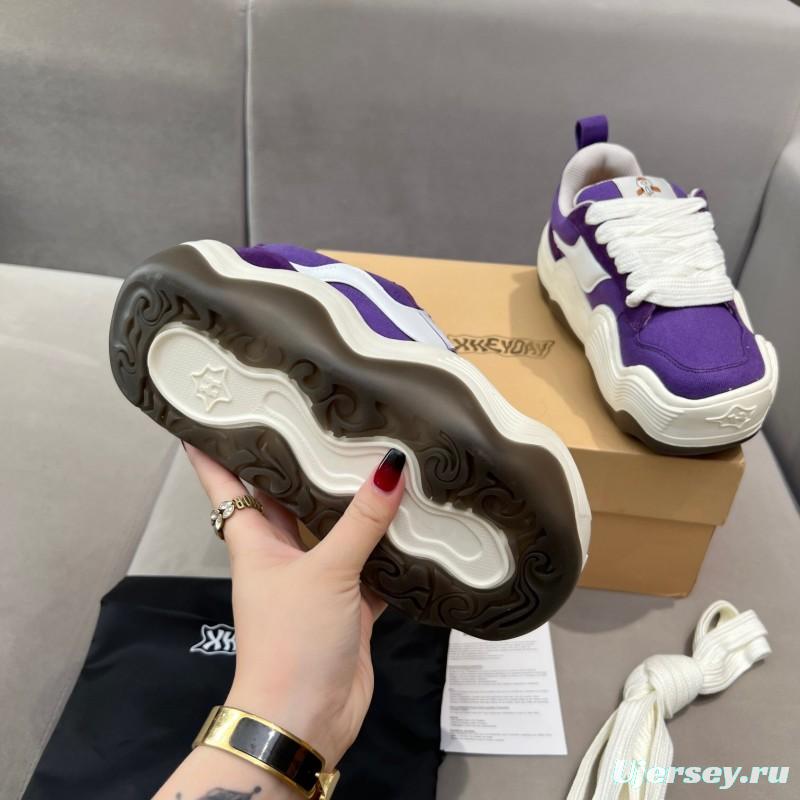 2025 Unisex HEYDAY Purple White Canvas Leather Sneakers Wave Sole KFY00260