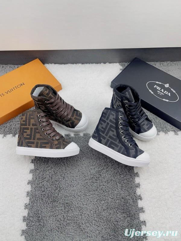 2024 Kids Fendi Brown Black Canvas High Top Sneakers