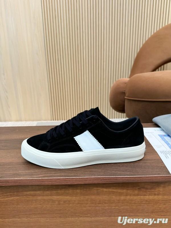 2025 Unisex TOM FORD Black White Suede Leather Sneakers