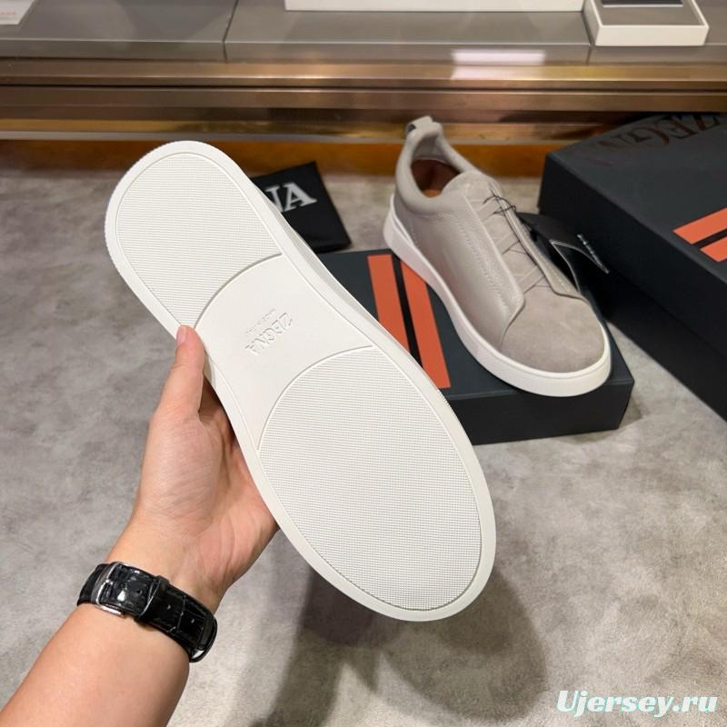 2024 Unisex Ermenegildo Zegna Beige Light Grey Suede Calfskin Sneakers