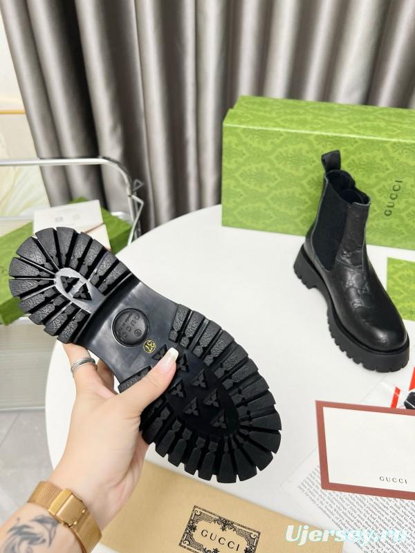 2024 Women Gucci Black Leather Ankle Boots MJ00340