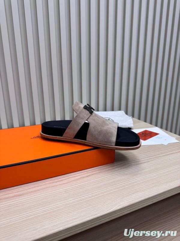 2025 Slippers Hermès Sand Beige Suede Double Strap