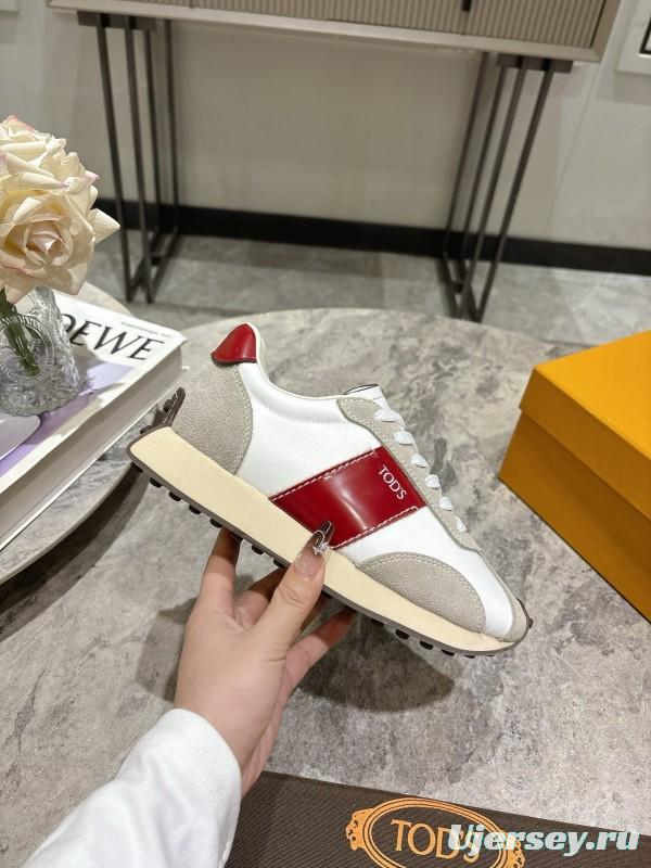 2025 Women TOD'S White Red Leather Suede Sneakers