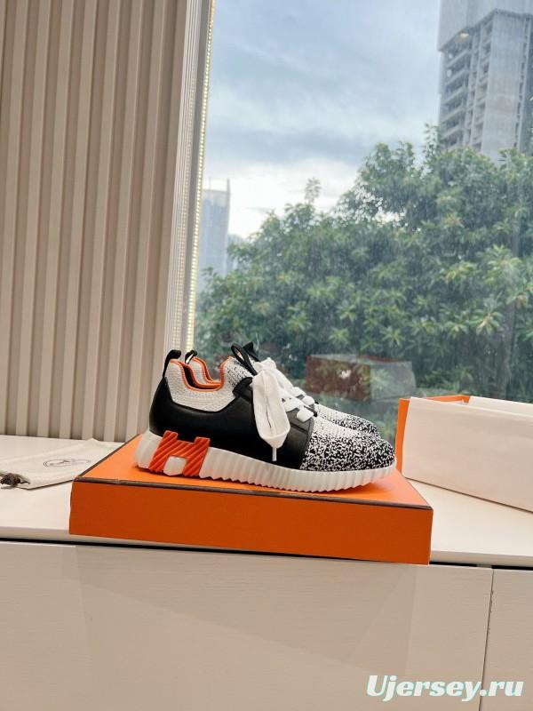 2024 Unisex Hermès Black White Orange Calfskin Suede Sneakers Bouncing MJ00290(F/W)