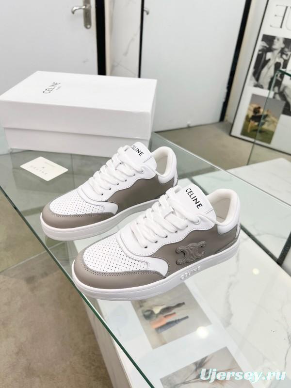 2025 Unisex Celine White Grey Leather Sneakers KFY00260