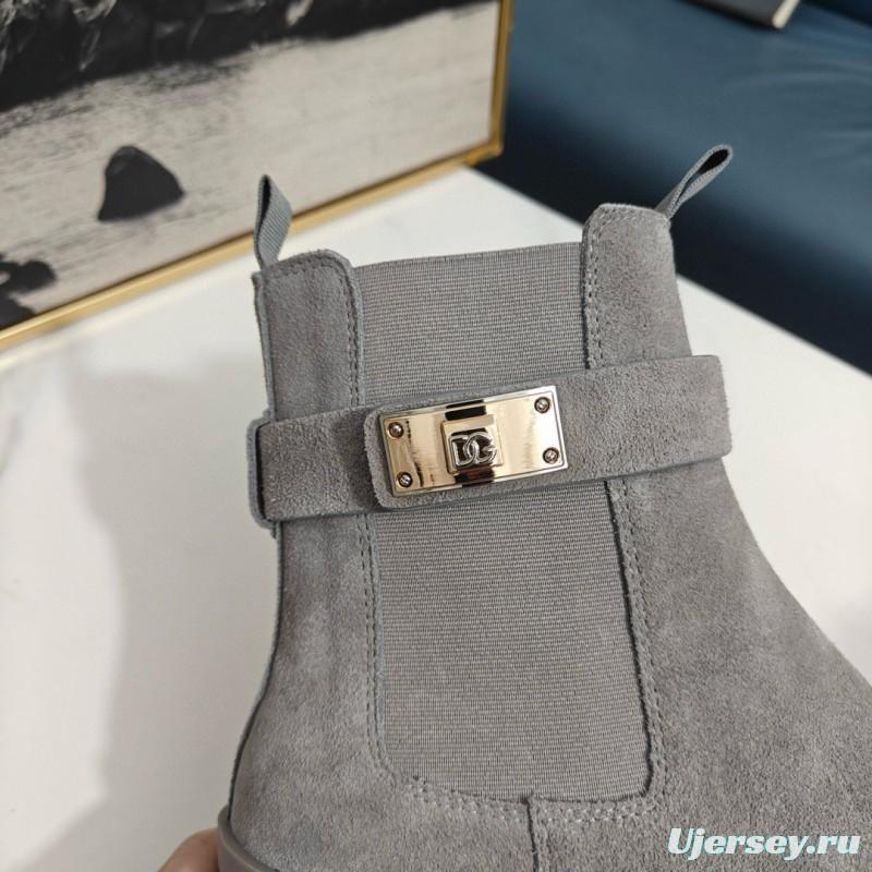 2024 Women Dolce & Gabbana Grey Suede Ankle Boots