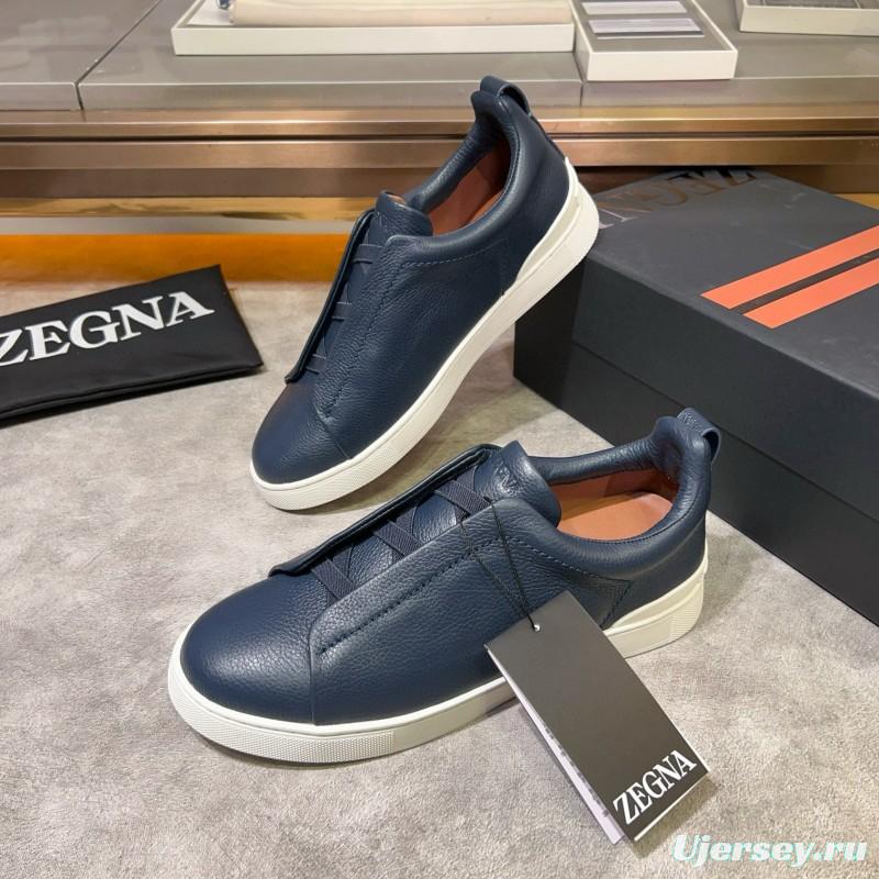 2024 Men Ermenegildo Zegna Navy Calfskin Slip-On Sneakers MJ00280
