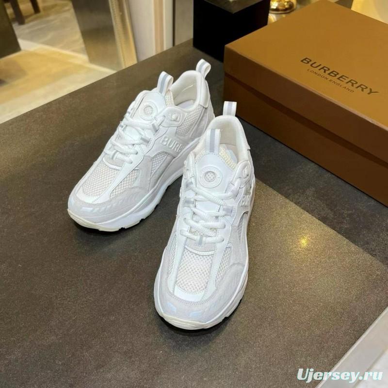 2025 Unisex Burberry White Grey Suede Mesh Sneakers MJ00380