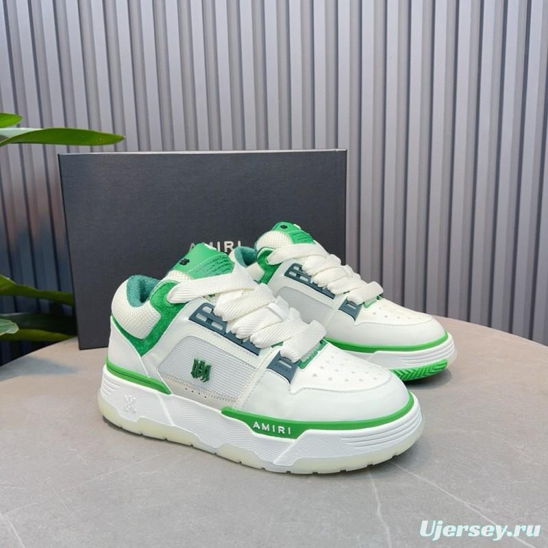 2024 Unisex Amiri White Green Leather Mesh Sneakers MJ00360