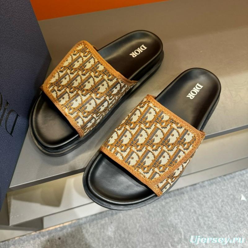 2024 Slippers Dior brown beige jacquard leather Slippers MJ00180