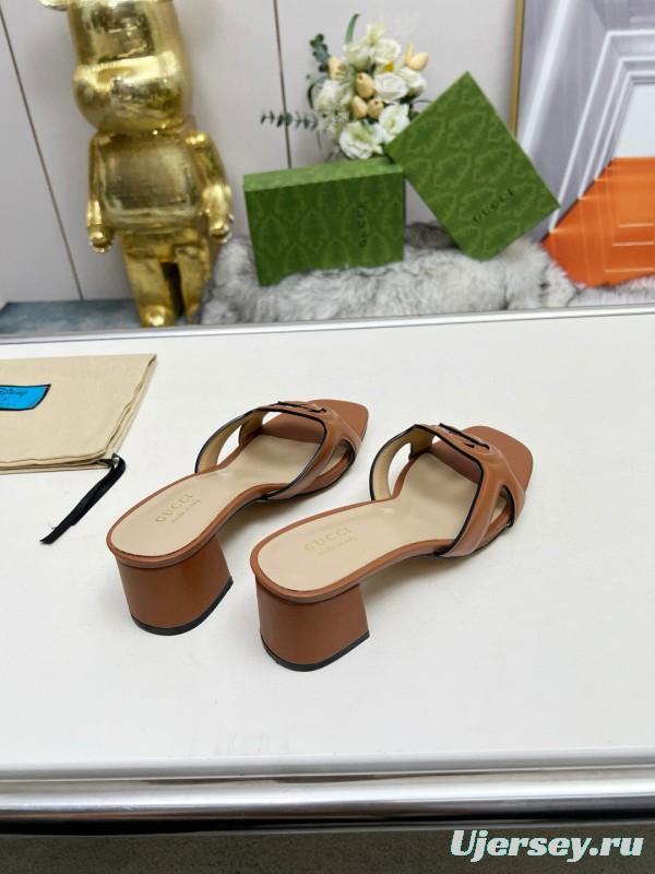 2025 Gucci Brown Leather Slippers MJ00190