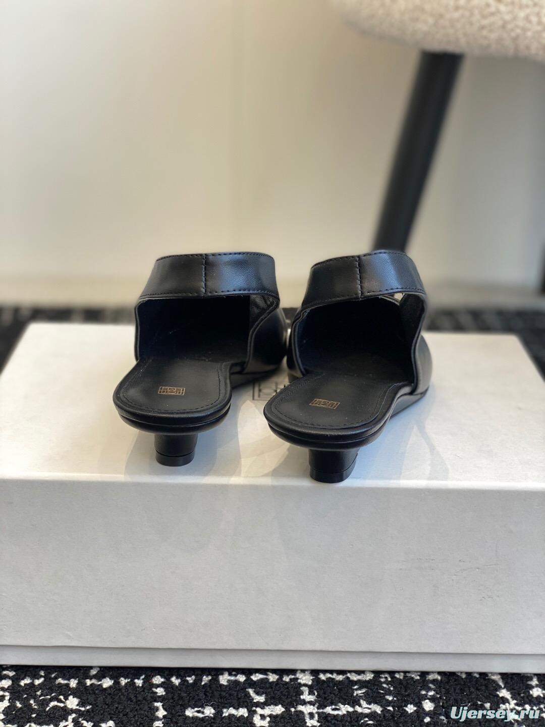 2025 Women Toteme Black Leather Slingback Pumps