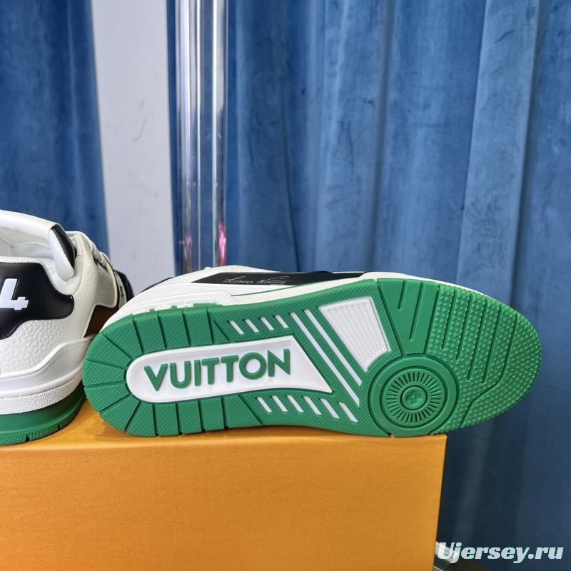 2025 Unisex Louis Vuitton White Black Green Leather Trainer