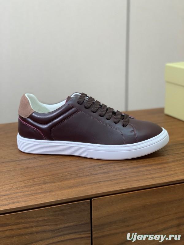 2025 Men Brunello Cucinelli Burgundy Leather Casual Sneakers Original Sole KFY00310(M)
