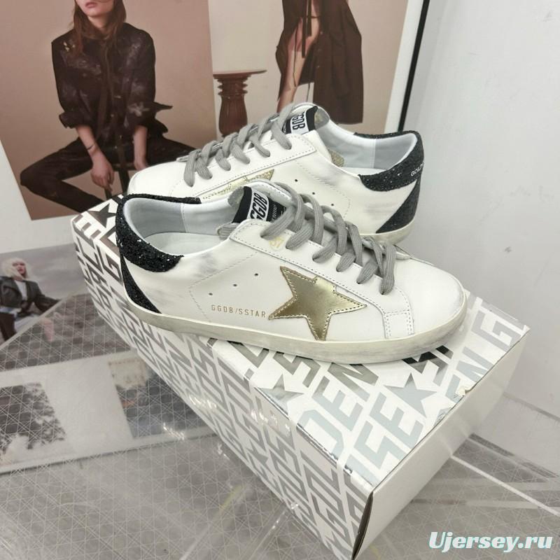 2025 Women GGDB White Gold Black Leather Sneakers