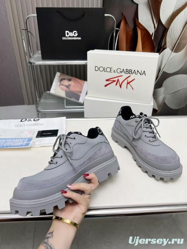 2024 Unisex Dolce & Gabbana Grey Leather Derby Casual Shoes MJ00360