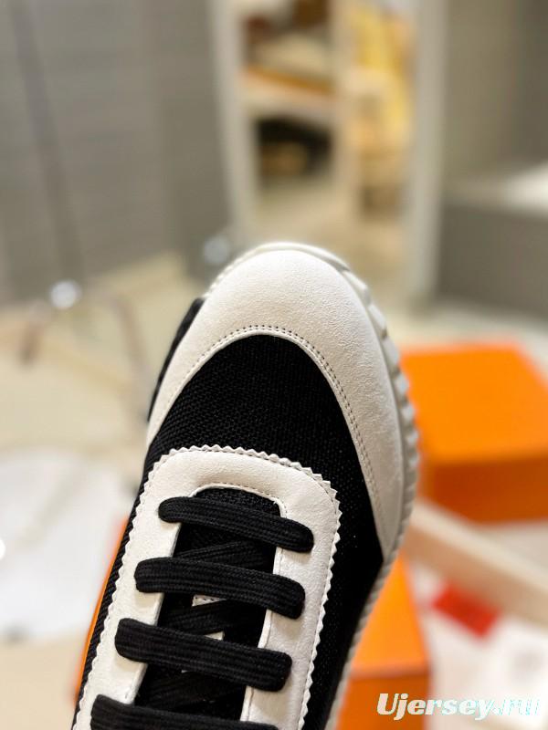 2024 Unisex Hermès Black White Imported Glossy Lambskin Water-repellent Fabric Casual Sneakers MJ00320