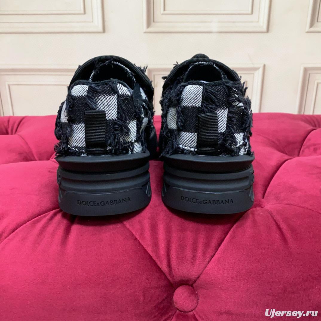 2024 Unisex Dolce & Gabbana Black White Wool Leather Sneakers MJ00340