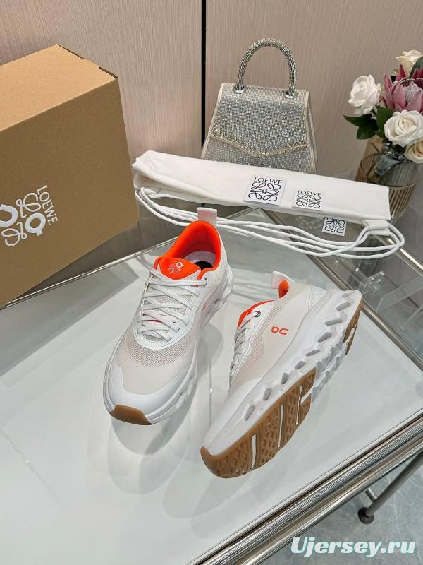 2025 Women Loewe White Orange Mesh Leather Sneakers
