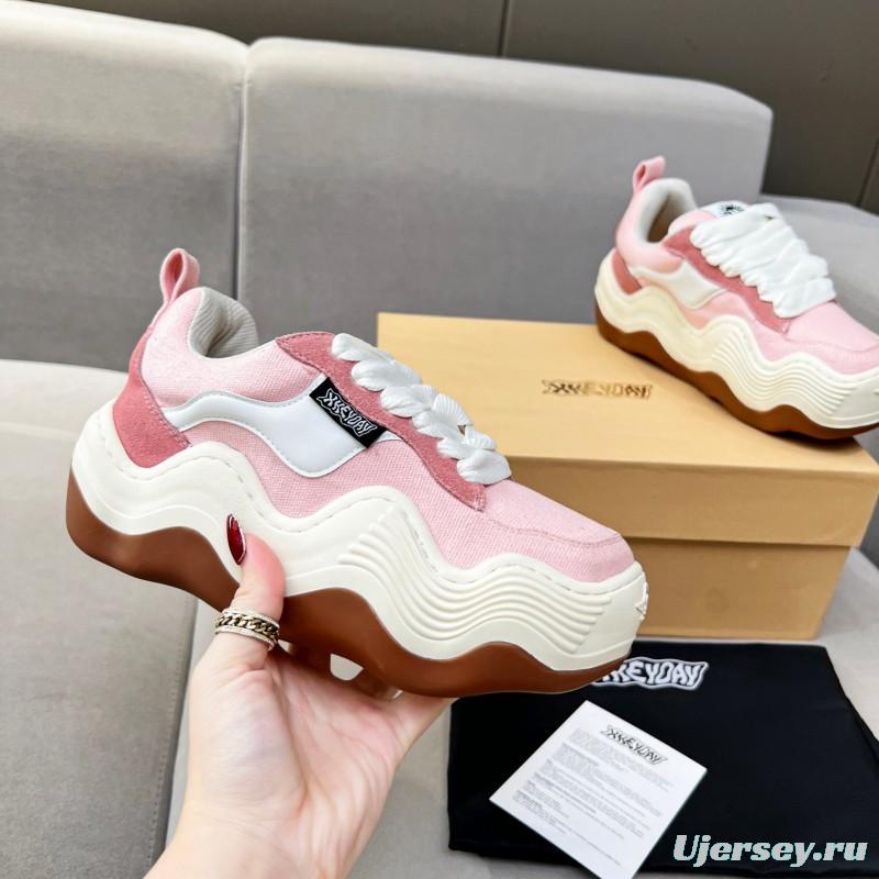 2025 Women HEYDAY Pink White Canvas Wave Sneakers