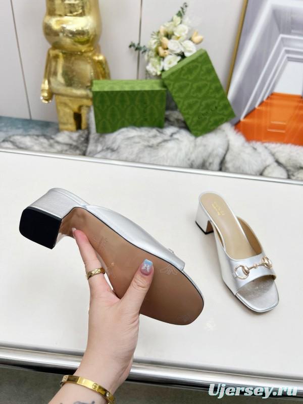 2025 Women Gucci Silver Leather Mules Horsebit MJ00180