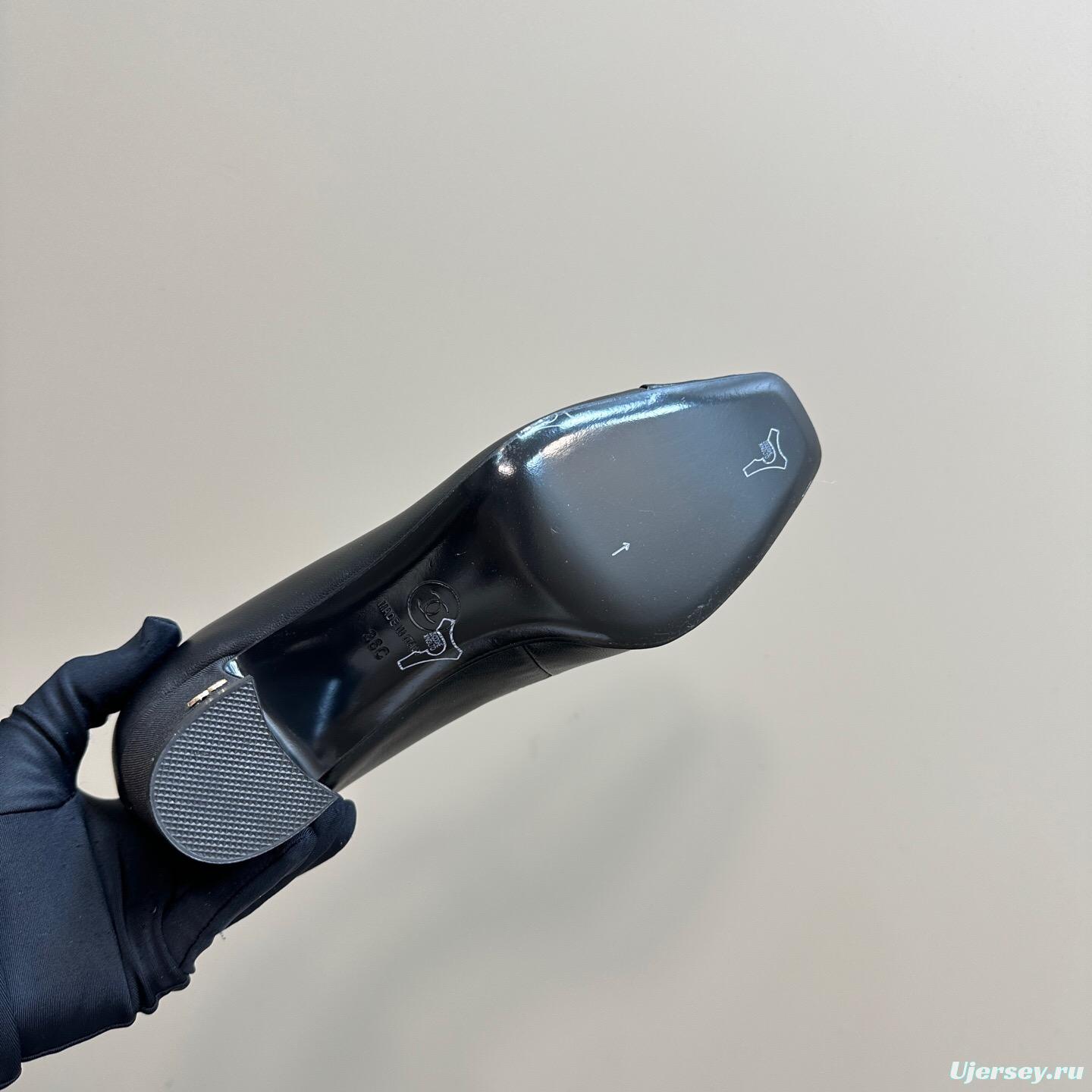 2025 Women Chanel Black Leather Mary Jane Shoes KFY00290