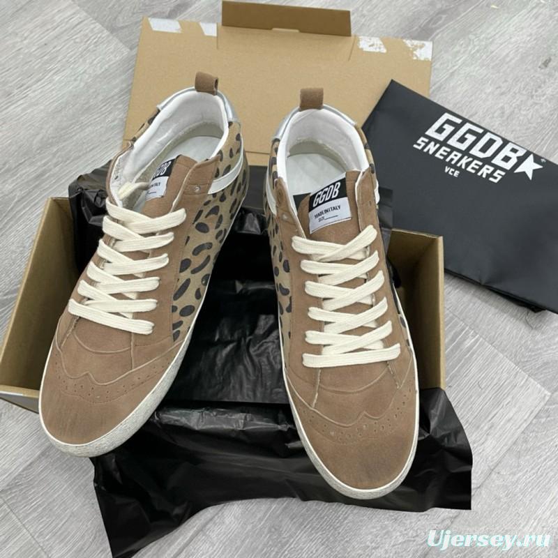 2024 Unisex GGDB Beige Brown Leopard Suede Leather High Top Sneakers MJ00300