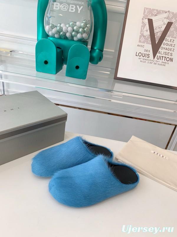 2024 Women Marni Blue Horsehair Slippers