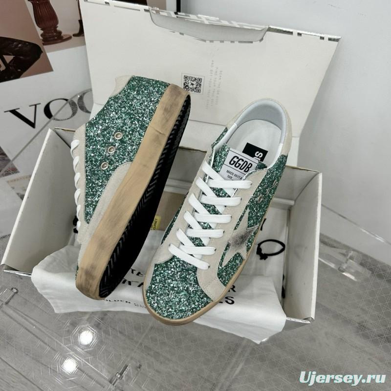 2025 Women GGDB Green White Suede Leather Star Sneakers