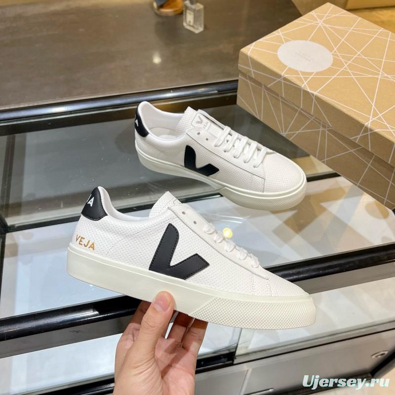 2025 Unisex VEJA White Black Leather Canvas Sneakers V Logo MJ00240(W/M)