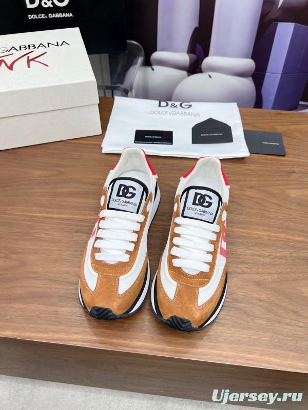 2025 Unisex Dolce & Gabbana White Red Black Suede Mesh Sneakers LY00300(F)/LY00301(M)