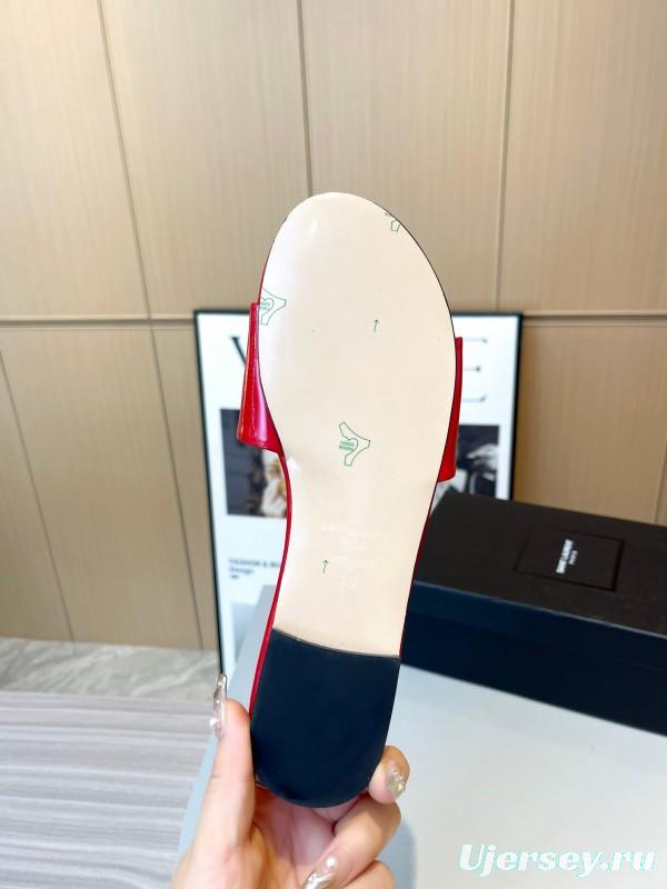2025 Women Yves Saint Laurent Red Patent Leather Slippers LY00180
