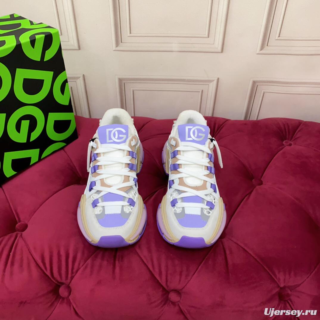2025 Women Dolce & Gabbana White Purple Beige Mesh Leather Sneakers LY00340