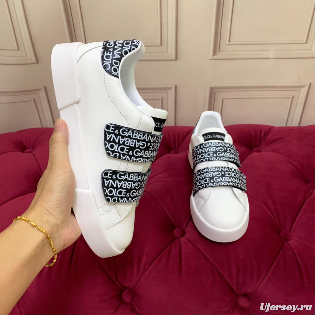 2025 Unisex Dolce & Gabbana White Leather Sneakers LOGO Strap LY00300