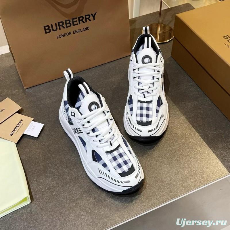 2025 Unisex Burberry White Blue Suede Leather Sneakers Vintage Check MJ00380