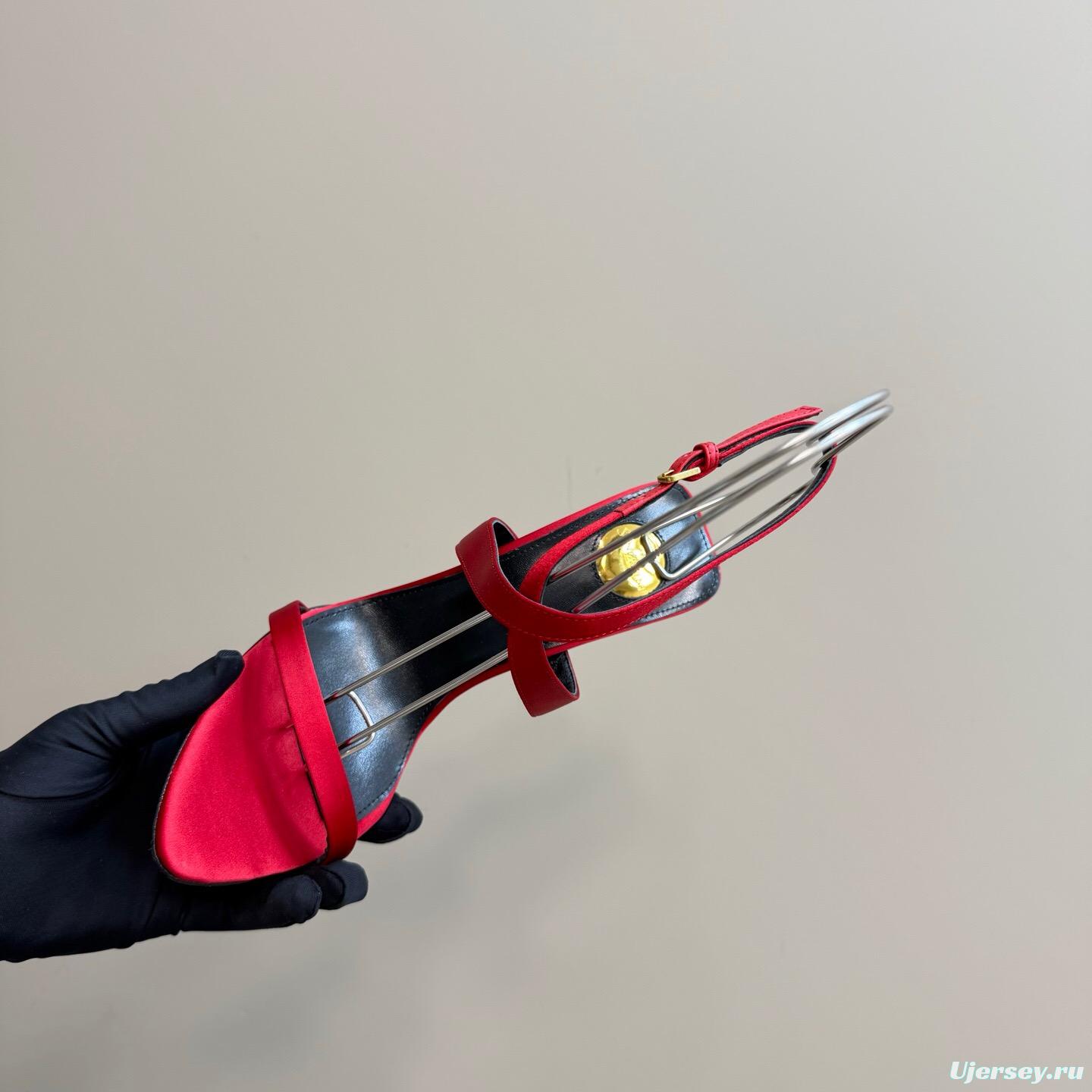 2025 Women Yves Saint Laurent Red Silk Wedge Sandals Elegant Craftsmanship LY00360(F)