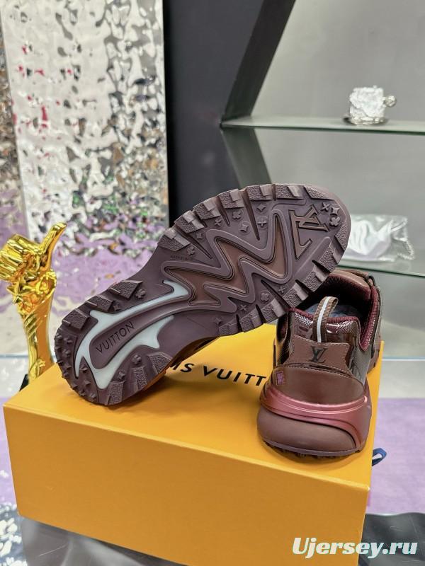 2025 Men Louis Vuitton Brown Mesh Leather Sneakers MJ00420