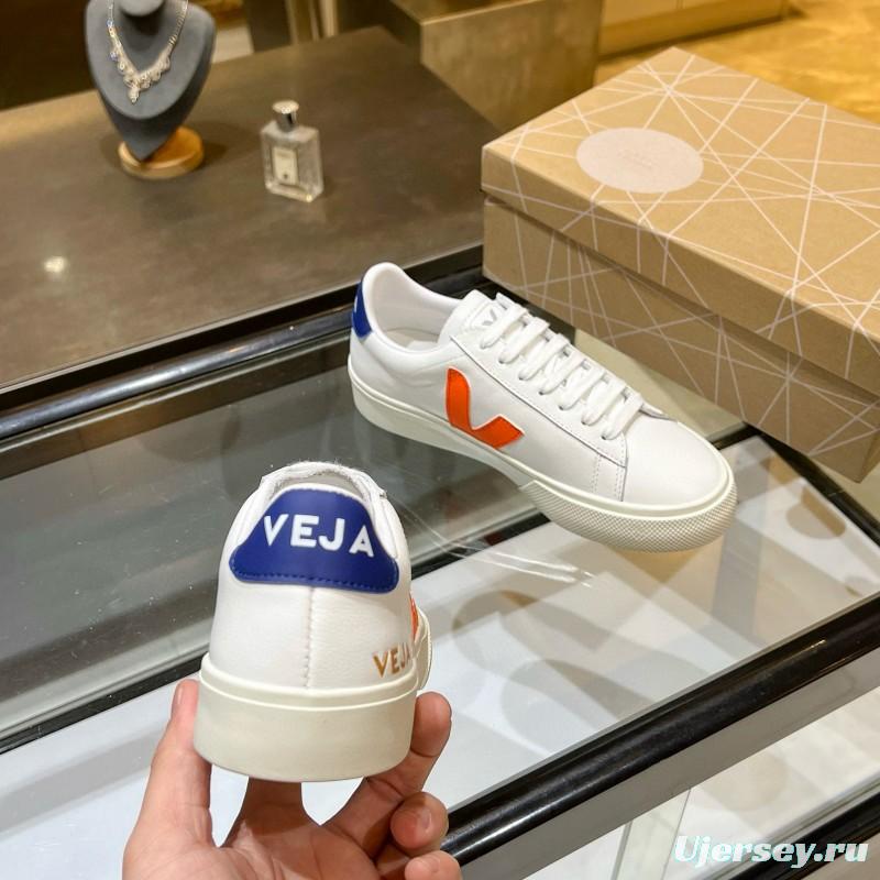 2025 Unisex VEJA White Orange Blue Leather Canvas Sneakers MJ00240